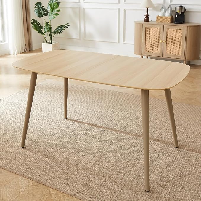HIPIHOM 55.1'' Dining Table Set for 4,Modern Wood Dining Table,Leather Dining Chairs 4,Table and Chairs Set of 4,Ideal for Kitchen Dining Room (Natural Color Table, 55.1")