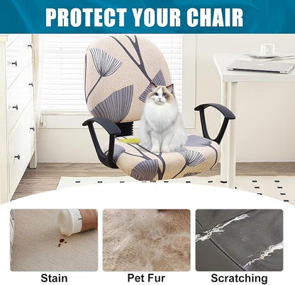 Smiry Stretch Printed Office Computer Chair Covers, Universal Washable Removable Desk Rotating Chair Slipcovers Protector, Seat + Backrest Cover - Yellow and Grey