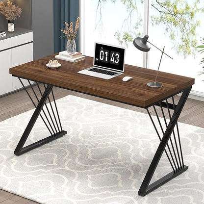 FOLUBAN Home Office Desks, Modern Wood and Metal Writing Study Work Table, Industrial Computer Desk for Bedroom Living Room, Rustic Walnut, 47 Inch