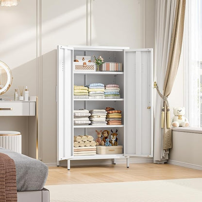erosoei 47.24" H Metal Locker Storage Cabinet, Office Locker with 3 Adjustable Shelves, Steel Cabinet with 2 Doors, High Leg Organizer for Home Office, Kitchen, Living Room, Bedroom and Bathroom