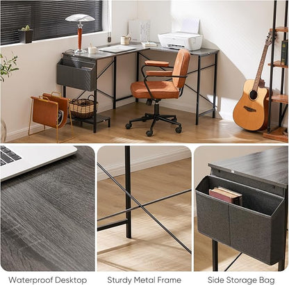 Sweetcrispy L Shaped Gaming Desk, Computer Desk Corner Desks PC Gaming Desk Table with CPU Stand Side Bag for Home Office Dorm Sturdy Writing Workstation, Grey, 50 Inch