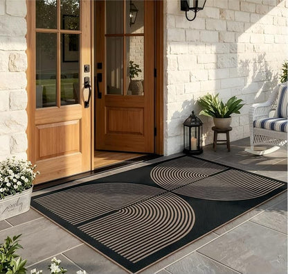 Lahome Modern Rainbow Easy Jute 4x6 Rug, Outdoor Patio Rug for Living Room Washable Black Carpet for Bedroom, Contemporary Non Slip Non Shedding Floor Carpet for Office Backyard