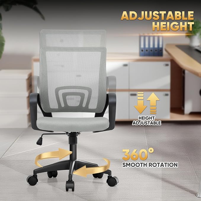 Magshion Ergonomic Office Chair 10 Pack, Mid-Back Mesh Desk Chair, Adjustable Swivel Computer Chair with Lumbar Support & Breathable Backrest for Gaming, Work, Study, 300 Lbs Capacity, Light Gray