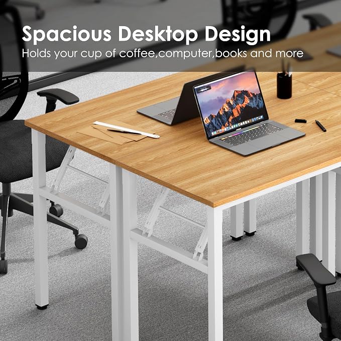 Need Office Computer Desk -35.8 L Sturdy and Heavy Duty Folding Laptop Table,Writing Table/Home Office Desk/Sewing Table, No Assembly Required, Teak & White Frame