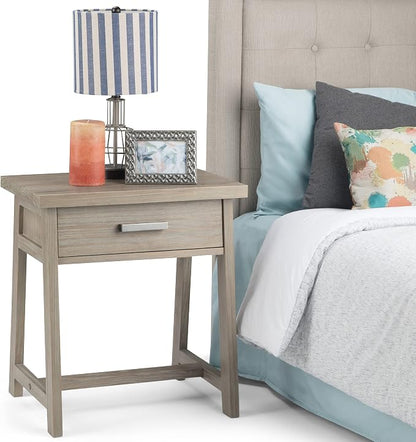 SIMPLIHOME Sawhorse SOLID WOOD 24 Inch Wide Modern Industrial Bedside Nightstand Table in Distressed Grey, For the Living Room and Bedroom