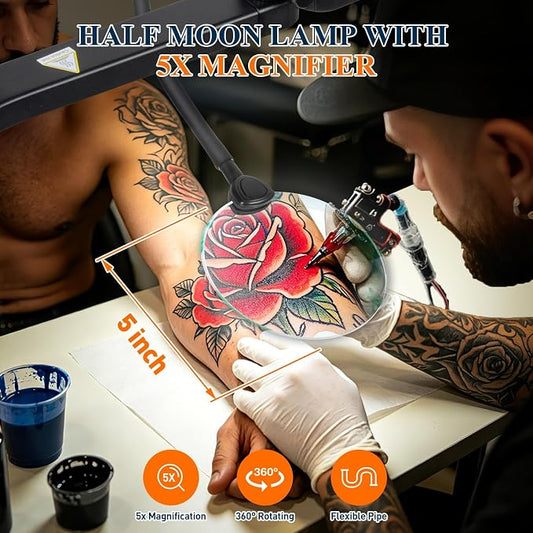 Half Moon Nail Light for Desk with 5X Magnifier & Phone Holder, LED Arch Tech Lamp 30" Foldable for Manicure Eyelash Extensions Tattoo Facial Salon Craft, 2700LM Multiple Brightness 3000-6000K