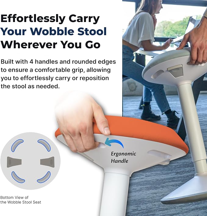 Standing Desk Stool Chair, Height Adjustable Stool 21-31 inch for Office and Classroom, Swivel seat, Anti-Slip Bottom Ergonomic Wobble Stool with Rocking Motion, Orange