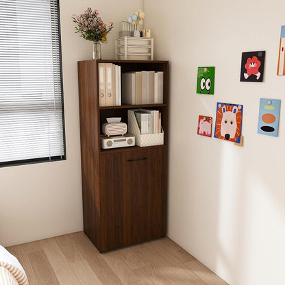 Walnut Murphy Desk with Storage Shelves, Wood Folding Desks for Small Spaces, Expandable Hideaway Computer Desk, Space Saving Pull Out Study Table for Bedroom Apartment (Walnut,)