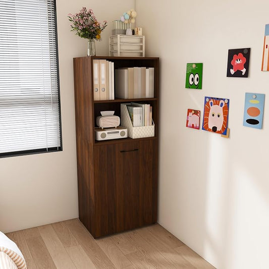 Montary Expandable and Foldable Desk, Mobile Office Desk with Storage Shelves & Wheels, Compact Computer Desk for Small Space, Reversible L Shaped Desk (Walnut)
