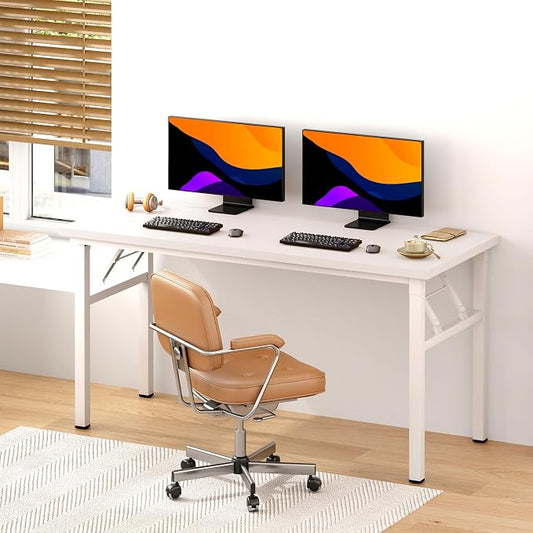 DlandHome Large Computer Desk, Folding Desk, Decent and Steady Home Office Desk/Workstation/Table 54.3inch White White