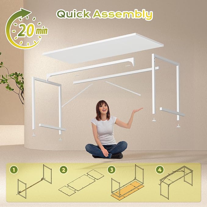PRAISUN 47 Inch Computer Desk, Home Office Desk with Spacious Desktop, Modern Gaming Desk, Writing Study Table for Bedroom, Small Spaces, Work from Home Desk with Metal Frame, White