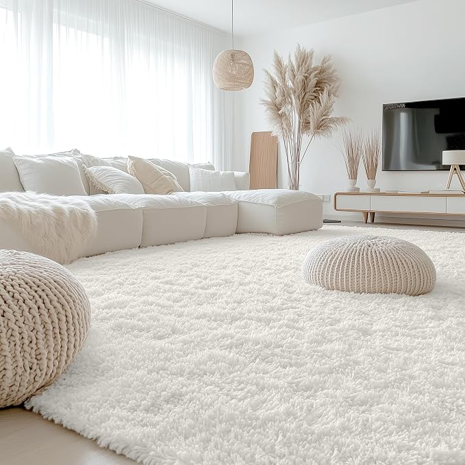 OLANLY 10x11 Machine Washable Large Area Rugs for Living Room, Bedroom, Soft Fluffy Shaggy Bedside Rug, Indoor Floor Carpet for Kids Girls and Boys, Dorms, Nursery, Home Decor Aesthetic, Ivory