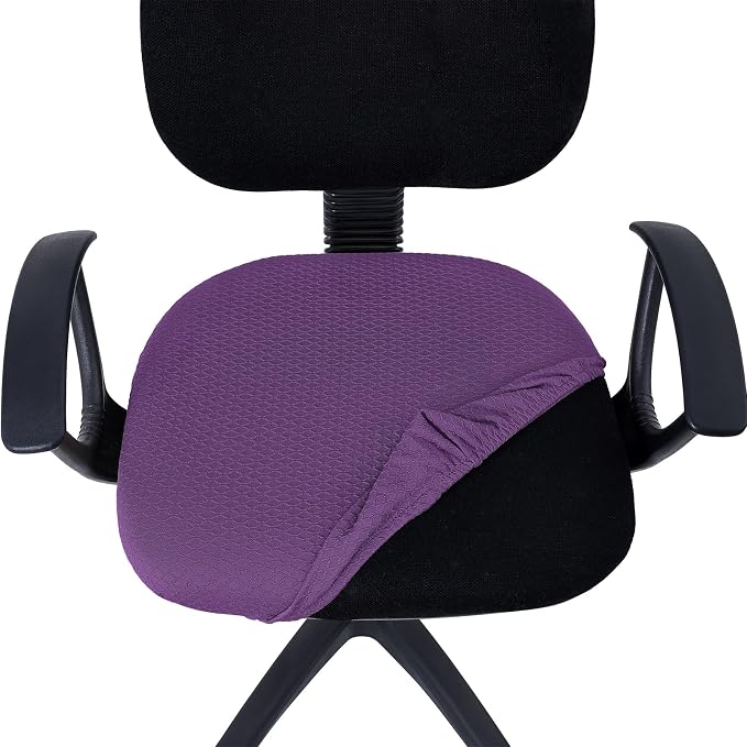 Smiry Stretch Jacquard Office Computer Chair Seat Covers, Removable Washable Anti-dust Desk Chair Seat Cushion Protectors - Purple