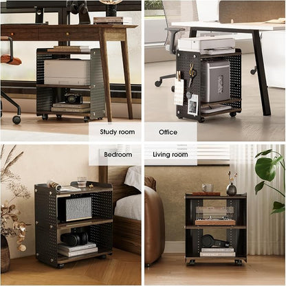 Fenge 3D Printer Stand, Heavy Duty Pegboard Storage Organizer with Adjustable Shelf, 22x18 Inch Rolling Printer Cart with Wheels, 3 Tier Home Office Stand