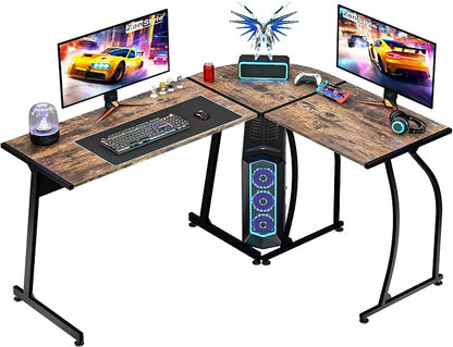 ZenStyle 55" L-Shaped Corner Computer Desk - Sturdy Steel Frame & Waterproof Surface, Brown Wood Grain Design for Home Office, Gaming & Multipurpose Workstation