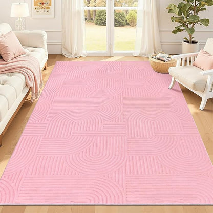 Pauwer Pink Area Rug for Girls Bedroom 6x9 Soft Fluffy Non Slip Machine Washable Rugs Arch Modern Indoor Mat Fuzzy Floor Carpet for Kids Nursery Living Room Dorm Playroom Dining Baby Home Decor