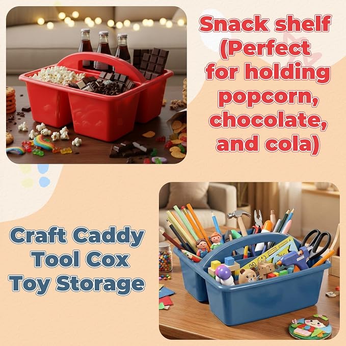 Kathfly 4 Pack Classroom Caddy Organizer with Handle, Plastic Art Craft Cleaning Caddy Bulk, Small Multipurpose Supply Organization Storage Basket for Table Desk Office Pencil Teacher (Blue Red)