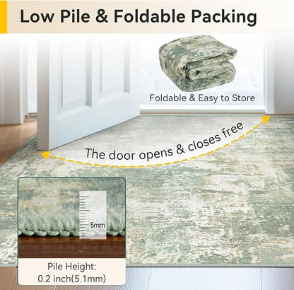 RELEANY Washable Area Rugs 2'x3' Non-Slip Modern Abstract Soft for Living Room Entryway Bedroom Kitchen, Print Pattern, Light Green/Yellow