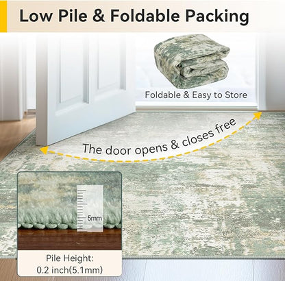 RELEANY Washable Area Rugs 3'x5' Non-Slip Modern Abstract Soft for Living Room Entryway Bedroom Kitchen, Print Pattern, Light Green/Yellow