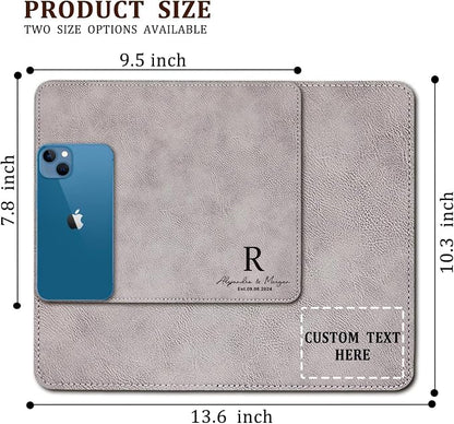 Personalized Leather Custom Mouse Pad with Wrist Rest,Customized Mouse Pads for Desk,Perfect Gift for Weddings, Anniversaries, Birthdays,and Special Occasions (B (Silver-Rectangle))
