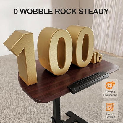 ROMOON Folding Portable Standing Desk with Wheels, No-Assembly Rolling Height-Adjustable Sit-Stand Table, Space-Saving Foldable Laptop Cart for Home Office and Computer Workstation (Walnut)