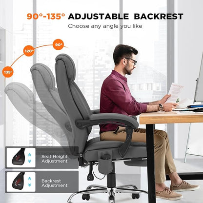 HOMREST Four-Points-Massage Executive Office Chair with Footrest,Reclining Massage Office Chair with Heated,Ergonomic Chair for Home Office Gray
