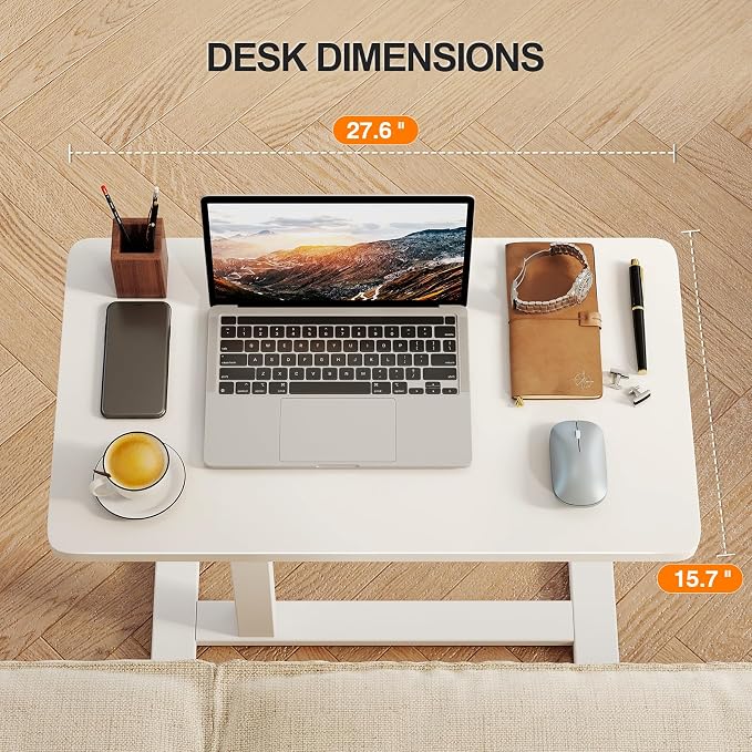 ROMOON Overbed Bedside Table with Wheels, Rolling Adjustable Hospital Bed Table, Mobile Standing Desk & Laptop Cart with Sturdy Frame for Couch, Home Office and Small Space (27.6" W x 15.7" D, White)