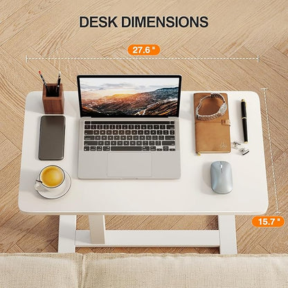 ROMOON Overbed Bedside Table with Wheels, Rolling Adjustable Hospital Bed Table, Mobile Standing Desk & Laptop Cart with Sturdy Frame for Couch, Home Office and Small Space (27.6" W x 15.7" D, White)