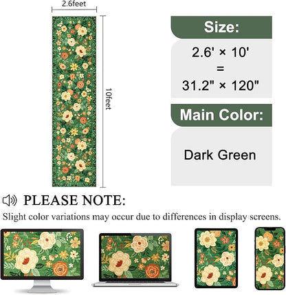 DUKINO Runner Rug for Hallway, 2.6x10 Washable Floral Long Kitchen Rug with Non Slip Backing, Lightweight & Stain Resistant Runners for Indoor Entrance, Laundry, Living Room, Bedroom, Dark Green