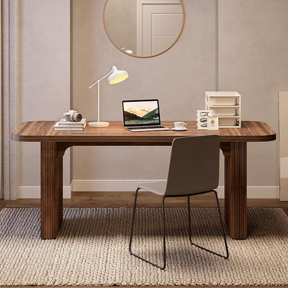 LITTLE TREE 62-Inch Computer Desk, Large Simple Writing Desk with Fluted Doube Pedestal, Modern Home Office Desk, Wooden 5 Ft Small Conference Meeting Seminar Table, Dark Walnut