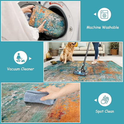 Lahome Modern Abstract Area Rugs 5x7, Large Washable Rugs for Living Room Bedroom Non Slip, Colorful Indoor Floor Carpet for Dining Room Apartment Dorm Kids Nursery Home Decor