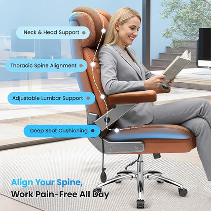 Big and Tall Office Chair for Heavy People, 500LBS Wide Seat Computer Desk Chair, Extra Large Executive Gaming Chair with Adjustable Lumbar Support and 5D Flip Arms, Comfy Heavy Duty Office Chair