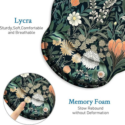 Floral Mouse Pad with Wrist Rest, Wildflower Ergonomic Mousepad Wrist Support for Desk, Green Plant Weed Gaming Mouse Pads for Wireless Mouse Computer Work Home Desk Accessories Office Supplies