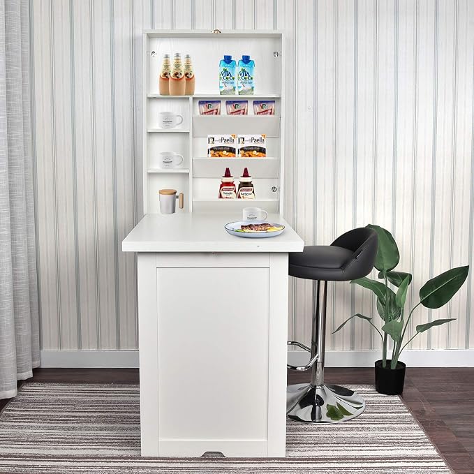 YUSING Wall Mounted Table, Fold Out Convertible Desk Multi-Function Computer Desk Writing Desk Home Office Wood Wall Floating Desk with Large Storage Area