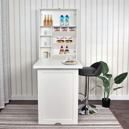 YUSING Wall Mounted Table, Fold Out Convertible Desk Multi-Function Computer Desk Writing Desk Home Office Wood Wall Floating Desk with Large Storage Area