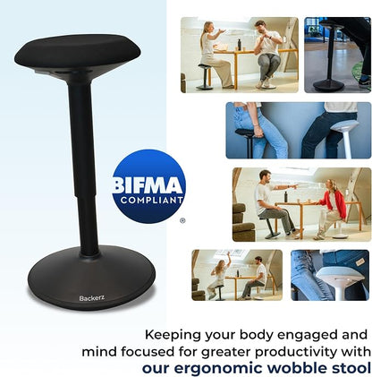 Backerz Standing Desk Stool Chair, Height Adjustable Stool 16-24 inch for Office and Classroom, Swivel seat, Anti-Slip Bottom Ergonomic Wobble Stool with Rocking Motion, Black