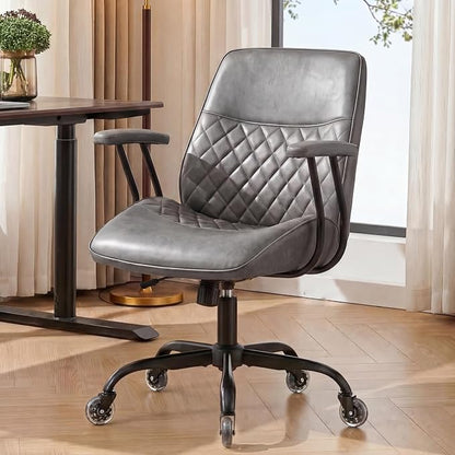 NEO CHAIR Ergonomic Leather Office Desk Chair with Adjustable Armrests Mid Back Lumbar Support Swivel Executive Computer Chair with Wheels Comfy Home Office Chair for Adults (Grey)