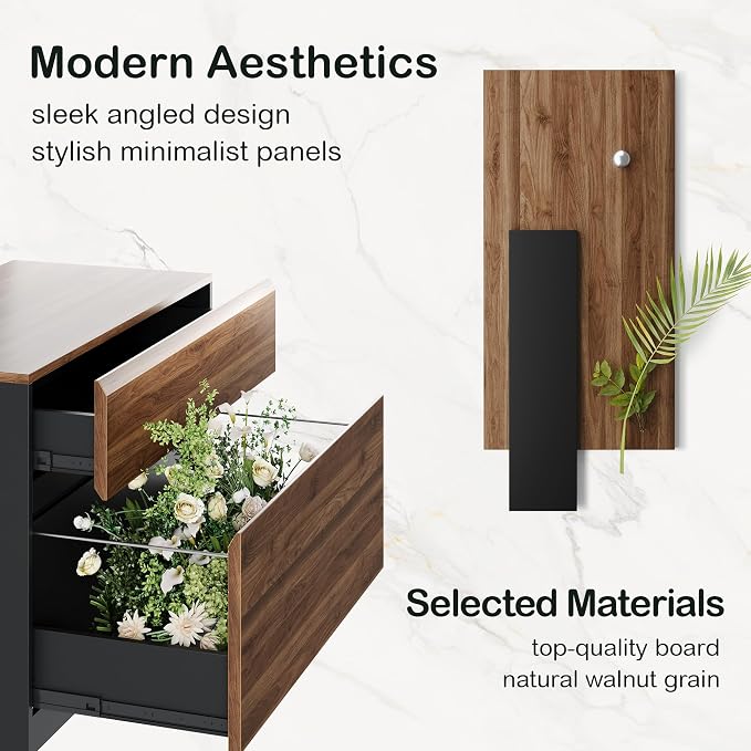 ModernMate 2 Drawer Lateral File Cabinet, 31W*23H Wood Filing Cabinet with Anti-tilt Mechanism, Home Office Storage Filing for Letter, A4 & Legal Size, Black Walnut