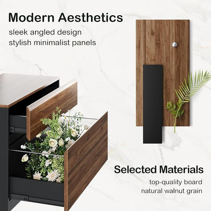ModernMate 2 Drawer Lateral File Cabinet, 31W*23H Wood Filing Cabinet with Anti-tilt Mechanism, Home Office Storage Filing for Letter, A4 & Legal Size, Black Walnut
