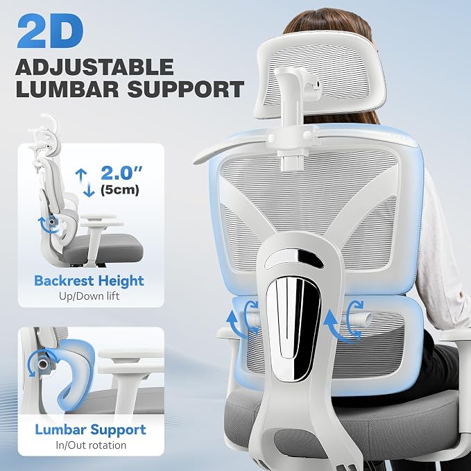 Ergonomic Office Desk Chair, High Back Mesh Office Chair with Adjustable Lumbar Support, 3D Headrest, Big and Tall Home Computer Desk Chairs Comfy for Work, Gaming, 300lbs, (Gray, 4 Pack)