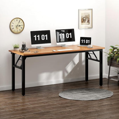 Need Folding Computer Desk, Large 62 inches Folding Table for Home Office, No Install Needed Foldable Writing Table Long Desk, Space-Saving, Teak and Black