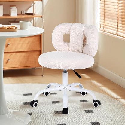 Modern Faux Cashmere Home Office Chair, Height Adjustable Desk Chair with Back and Wheels for Living Room, Swivel Make-up Vanity Armless Chairs for Girls and Women (1, Cream)