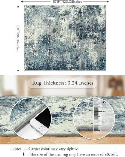 Lahome Abstract 8x10 Area Rugs,Washable Blue Grey Living Room Rug Non-Slip,Low-Pile Soft Modern Bedroom Floor Carpet Indoor for Dining Room Kids Playroom (Teal/Blue)