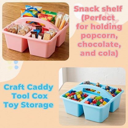 Kathfly 6 Pack Classroom Caddy Organizer with Handle, Plastic Art Craft Cleaning Caddy Bulk, Small Multipurpose Supply Organization Storage Basket for Table Desk Office Pencil Teacher (Macaron Color)