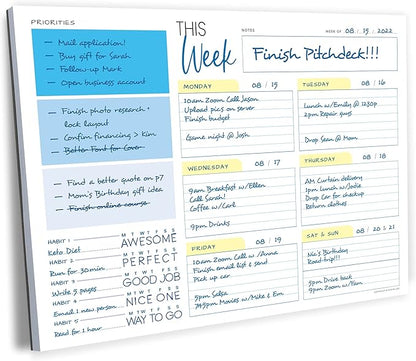 Weekly Planner Pad - Undated Planner - To Do List Notepad - Habit Tracker - 11 x 8.5" - 52 Tear-Off Sheets - Daily Planner Undated for Home Work Office Business - Goal Planner - Cute Planner (Blue)