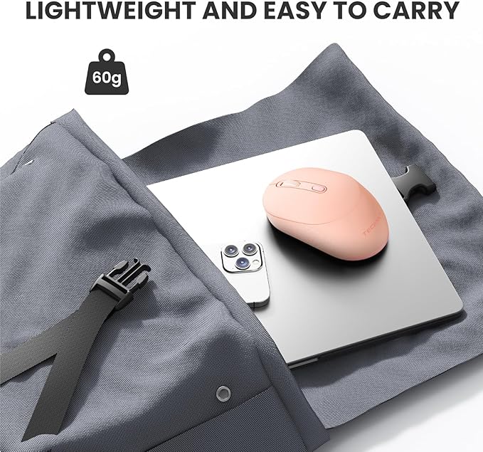 TECKNET Bluetooth Wireless Mouse, Bluetooth 5.2 & 2.4G USB Receiver, Compact & Portable, Silent Click, Ergonomic Symmetrical Design, 18-Month Battery, Adjustable DPI, Wide Compatibility - Pink