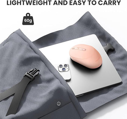 TECKNET Bluetooth Wireless Mouse, Bluetooth 5.2 & 2.4G USB Receiver, Compact & Portable, Silent Click, Ergonomic Symmetrical Design, 18-Month Battery, Adjustable DPI, Wide Compatibility - Pink