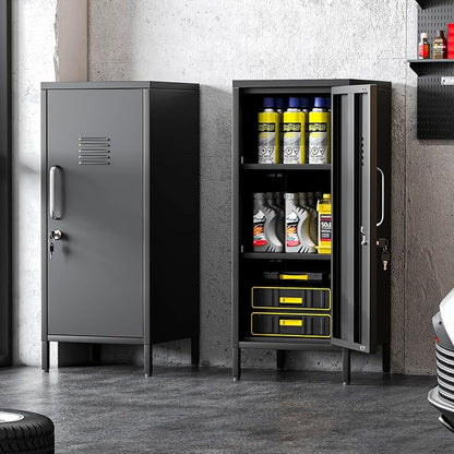 Black Metal Locker Cabinet, 35.4" H Home Office Storage Lockers, Vertical Steel Storage Cabinet with Locking Door and 2 Adjustable Shelves, Garage Tool File Cabinets for Home Office,Garage,Bathroom