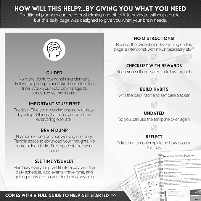 ADHD Daily Planner for Neurodivergent Adults - Productivity Daily Planner & Task Management to Stay Organized and Focused (Mono)