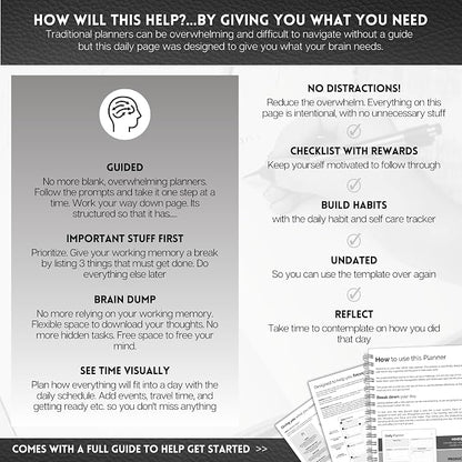 ADHD Daily Planner for Neurodivergent Adults - Productivity Daily Planner & Task Management to Stay Organized and Focused (Mono)